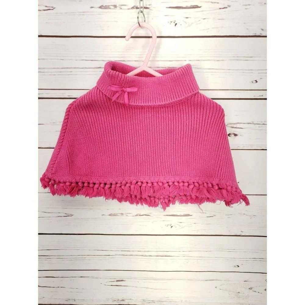 Gymboree 2004 Girls Pink Poncho Pom Pom Cover Sweater Size‎ 12 -18 Months